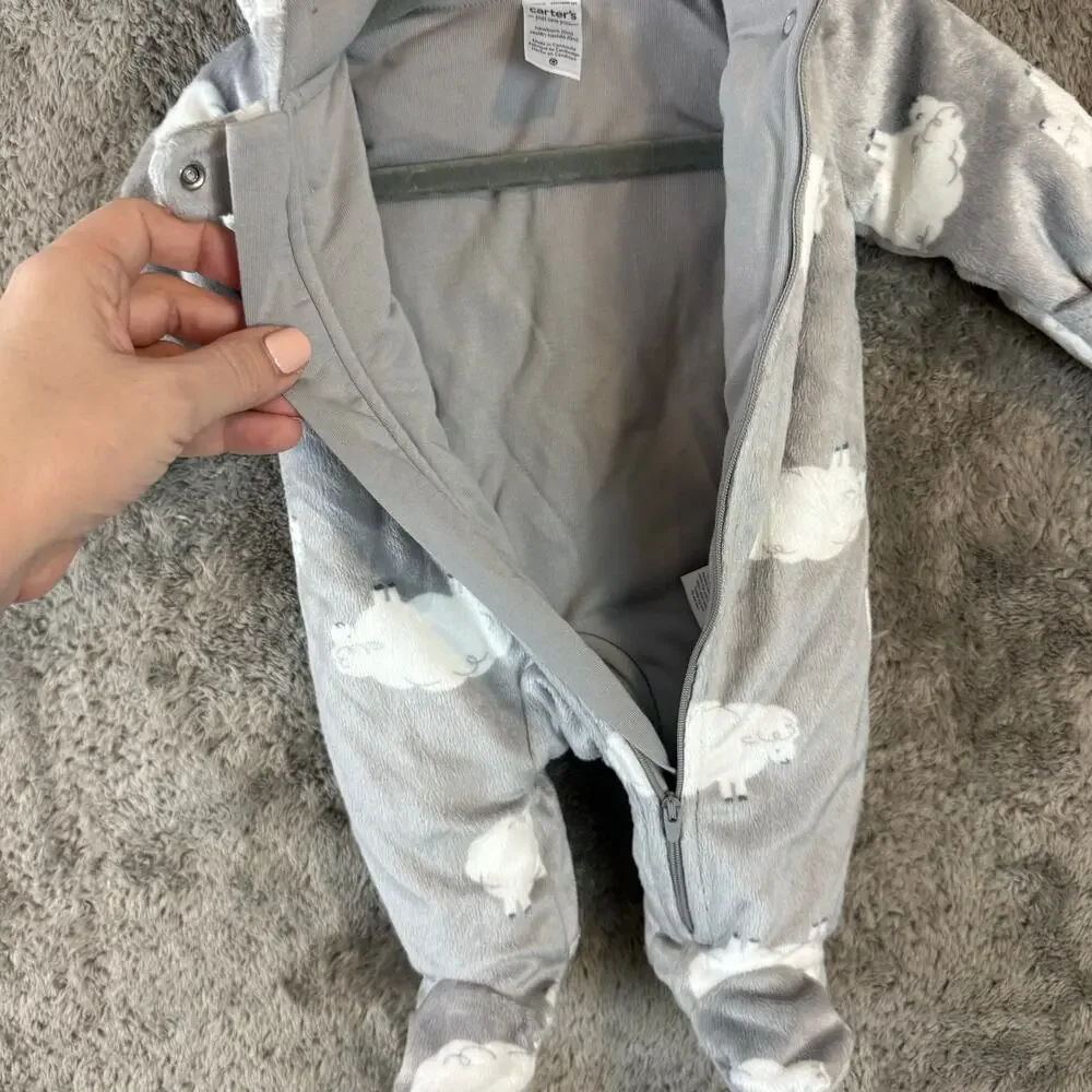 NWT Carters Plush Baby Bunting Snowsuit Warm Gray Cloud Print Boy Girl Newborn